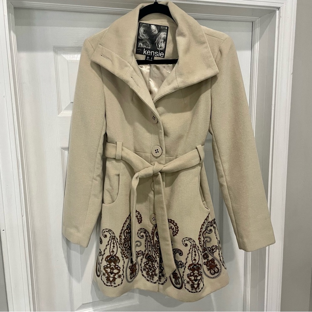 Kensie Beige Embroidered Women's Coat